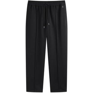 太平鸟男装 仿毛呢休闲裤男冬季新款保暖黑色抽绳直筒裤男百搭裤