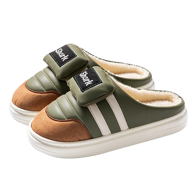 鲨际简约大码棉拖鞋加绒保暖家居