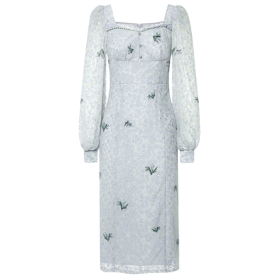 【奥莱】MAXRIENY复古提花连衣裙薄荷曼波风穿搭