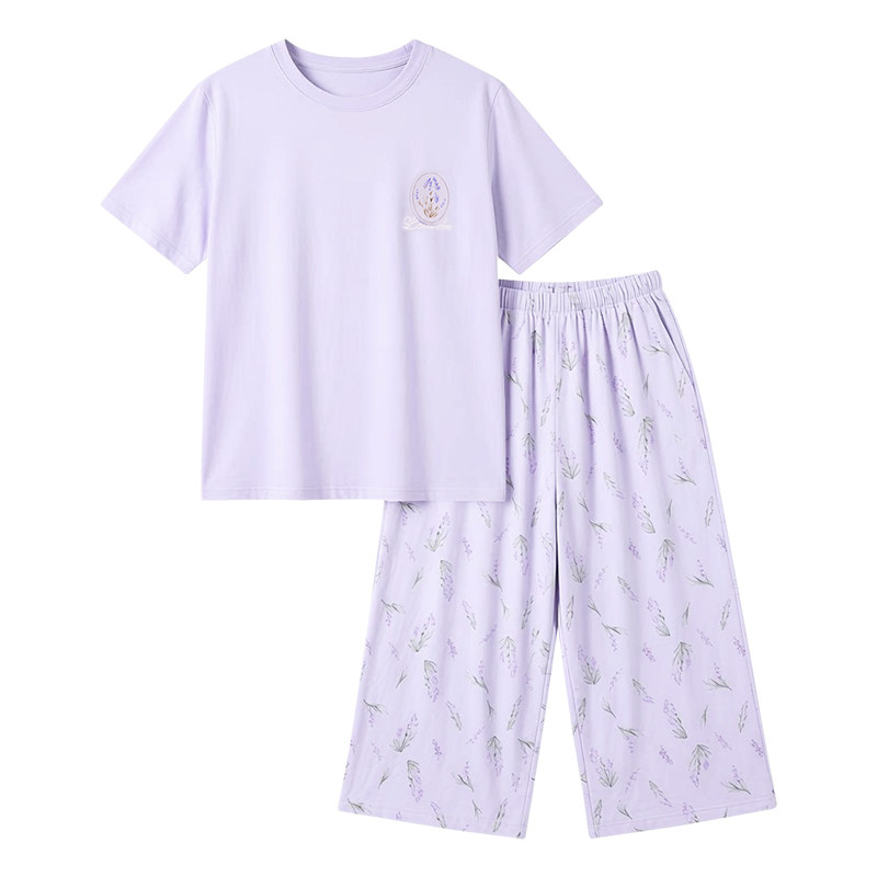 好波睡衣女2026新款短袖六分裤家居服女士带胸垫舒适睡衣HJZ2611