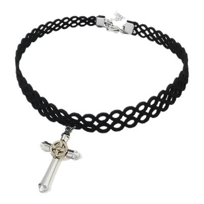 钛钢十字架黑色蕾丝脖子项圈颈链