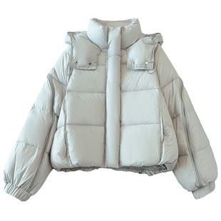 火龙果玫红色连帽加厚面包羽绒服女士短款小个子2025冬季新款外套