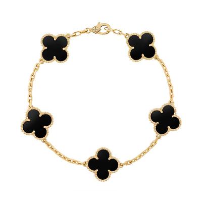 【自营】中古99新梵克雅宝Alhambra系列四叶幸运黑色缟玛瑙手链