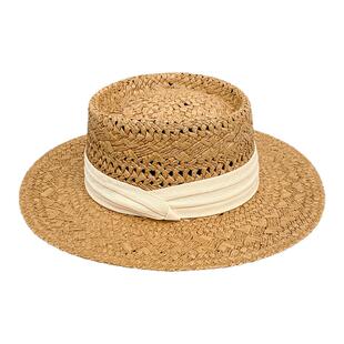 法式老钱风镂空草帽女夏出游海边沙滩礼帽遮阳防晒帽平顶太阳帽子