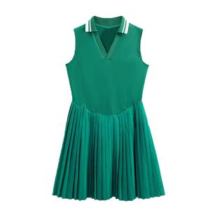 PARFOIS TENNIS新款网球裙V领罗纹POLO收腰百褶高级运动连衣裙