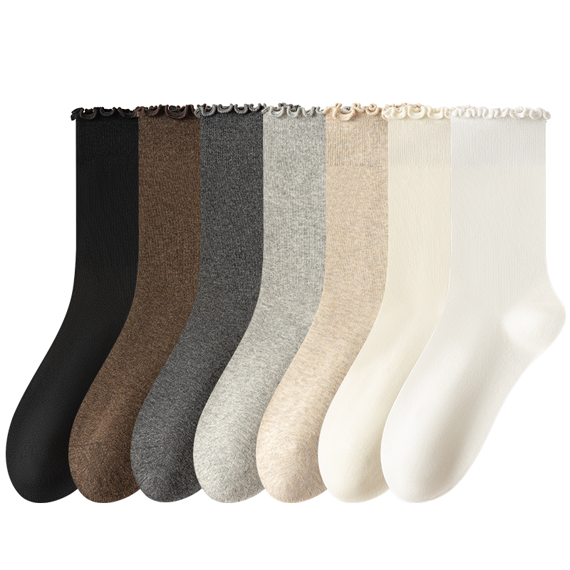 【配勃肯鞋】咖色木耳边袜子女