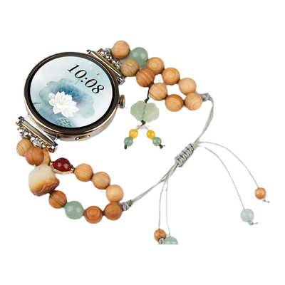 【桃木间白玉醒狮】适用华为GT5手表带watchgt5pro女生watch5新中式串珠运动gt3智能watch4pro古风表链夏天