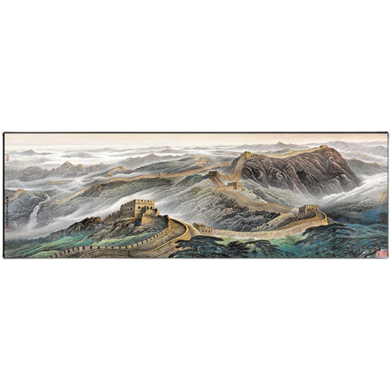 中式风沙发背景墙万里长城山水画