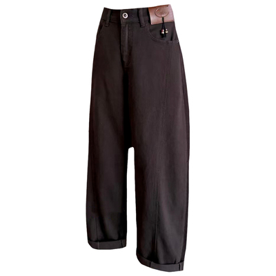 秋季后松紧腰弯刀裤女牛仔香蕉裤