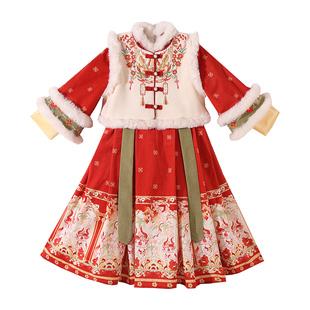 女童拜年服冬季2026新款儿童连衣裙秋冬新年战袍过年衣服裙子冬装
