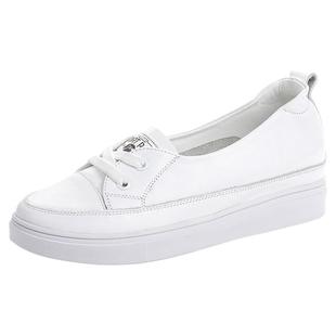 内增高小白鞋女真皮春季薄款透气女鞋显脚小休闲浅口一脚蹬板鞋女