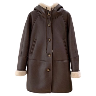 2025冬季新款纯羊羔毛皮毛一体年轻中长款连帽保暖大衣皮草外套女