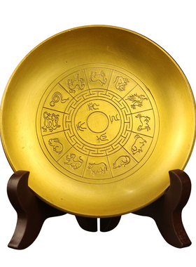 铜盘黄铜盘子铜十二生肖铜碟子供盘仿古大号水果盘茶盘 纯