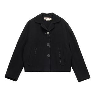 【6期免息】MARNI 女士绵羊毛山羊绒LOGO缝线拼接长袖外套