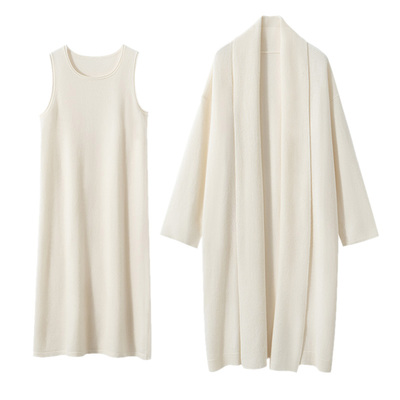 山羊绒开衫女中长款圆领披肩外套