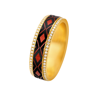 万司珍手工古法黄金 万事真菱满珐琅戒指 足金戒指镶钻纯金礼物