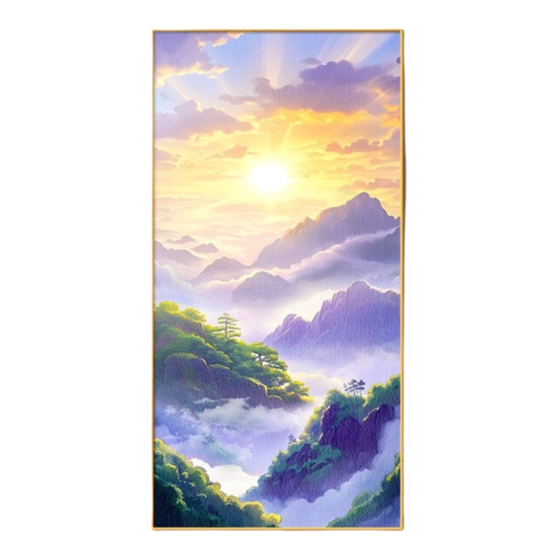 紫气东来入户门玄关装饰画背有靠山客厅走廊过道悬挂画竖版山水画
