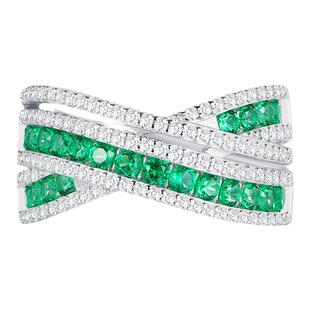 时尚轻奢百搭个性祖母绿色925纯银排钻戒指镶嵌高碳钻气质小众女