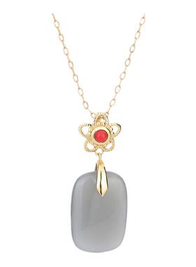 2025国潮新品古装汉服女生配饰古法镀金镶嵌仿和田玉挂坠复古项链