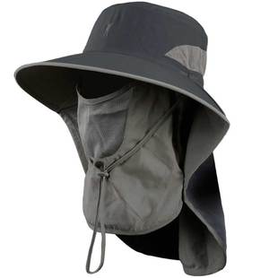 战术鸟(全遮脸)钓鱼防晒帽子户外护颈一体渔夫帽男大头围遮阳面罩