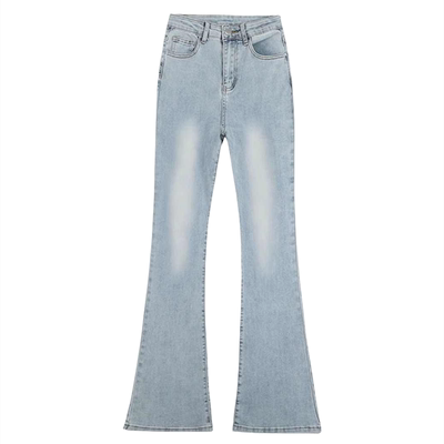 浅蓝色加绒加厚微喇牛仔裤女秋冬大码胖mm高腰弹力显瘦遮胯马蹄裤