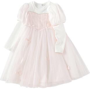 巴拉巴拉童装女童公主假两件连衣裙子2026春秋季新款拼接演出网纱