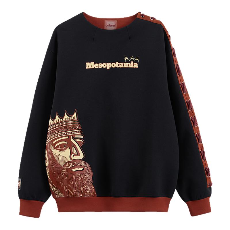 ONIARAI/鬼洗黑标石器时代苏美尔结绳休闲套头卫衣男女款 A240003