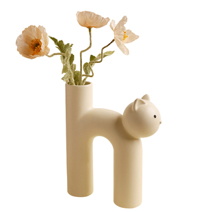 创意可爱管型猫花瓶陶瓷客厅家居桌面装饰品送女生生日礼物INS风