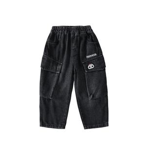 皇室童缘男童刺绣工装牛仔裤春秋季新款儿童百搭直筒裤中大童洋气