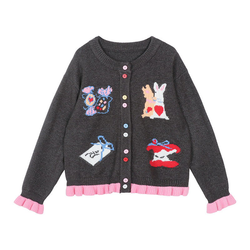 NORNOR陈大猪童装女童针织开衫冬季卡通加厚女孩保暖外套儿童毛衣