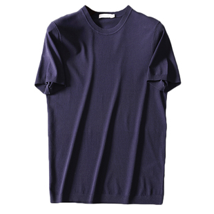 夏季商务基础款 16针横机工艺针织衫 男士白色短袖圆领T恤 DAT599