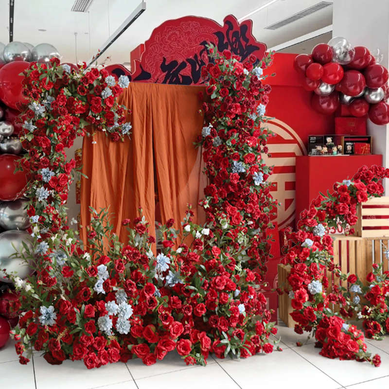 婚礼场景布置花艺套装仿真玫瑰花藤插花摆件路引壁挂橱窗花园花卉