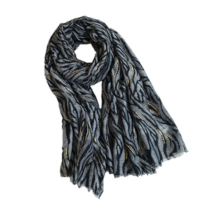 欧美时尚棉麻围巾女秋冬新品薄款丝巾烫金斑马纹护颈保暖围脖披肩