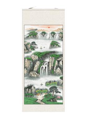 富水长流玄关装饰画竖版走廊过道山水画风水招财进门中堂客厅挂画