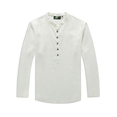 楠立领长袖中式苎麻衬衫