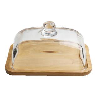 木质蛋糕盘子玻璃罩点心西点水果糕点甜品台展示托盘试吃带盖摆件