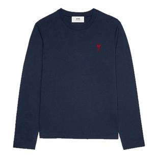 Ami Paris男女同款经典款红色爱心刺绣休闲棉质圆领长袖T恤