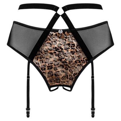 obsessive波兰进口欧洲丁字裤豹纹性感开裆内裤吊带套装欧美性感