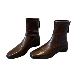 羊皮版~内增高3/6cm短靴女2025新款秋冬弹力瘦瘦靴通勤棕色马丁靴