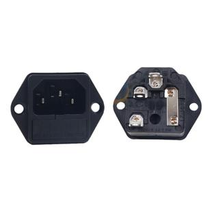 仪器品字型电源插座带保险丝固定螺丝耳朵全铜脚宽4.8mm三头眼3孔