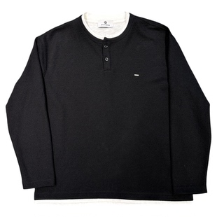 BY3春季潮牌双层领假两件长袖T恤男卫衣韩系宽松通勤内搭打底上衣