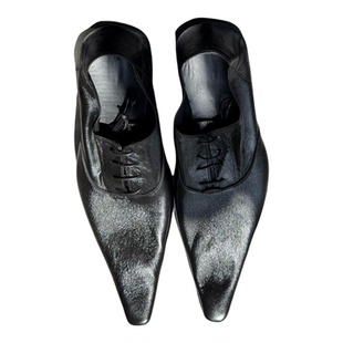 暗黑复古尖头单鞋男女款休闲皮鞋乐福鞋异形翘头巫师鞋加长德比鞋