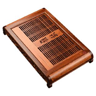 从简花梨木茶盘抽屉式家用实木大号茶台功夫茶具蓄水简约茶海托盘