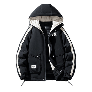奥莱联名冬季新款连帽鸭绒羽绒服男士时尚袄子保暖加大码衣服外套
