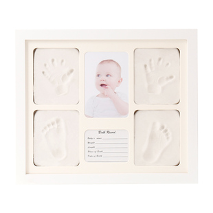宝宝手脚印纪念品婴儿满月足印diy周岁手掌印新生儿实木相框摆台
