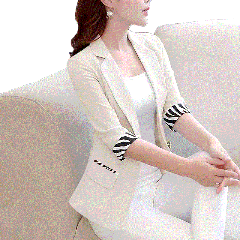 2023春夏秋季新款小西装外套女士上衣五分袖文艺修身休闲西服短款
