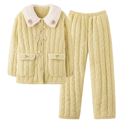 猫人优品珊瑚绒睡衣女款夹棉套装