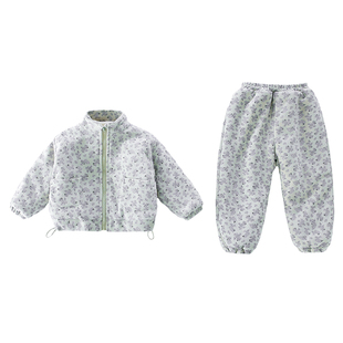 儿童洋气家居服冬季2025新款女童加棉碎花棉衣女宝宝加厚睡衣套装