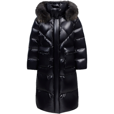 ONLY连帽毛领保暖长款羽绒服