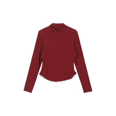 撞色假两件设计感长袖T恤